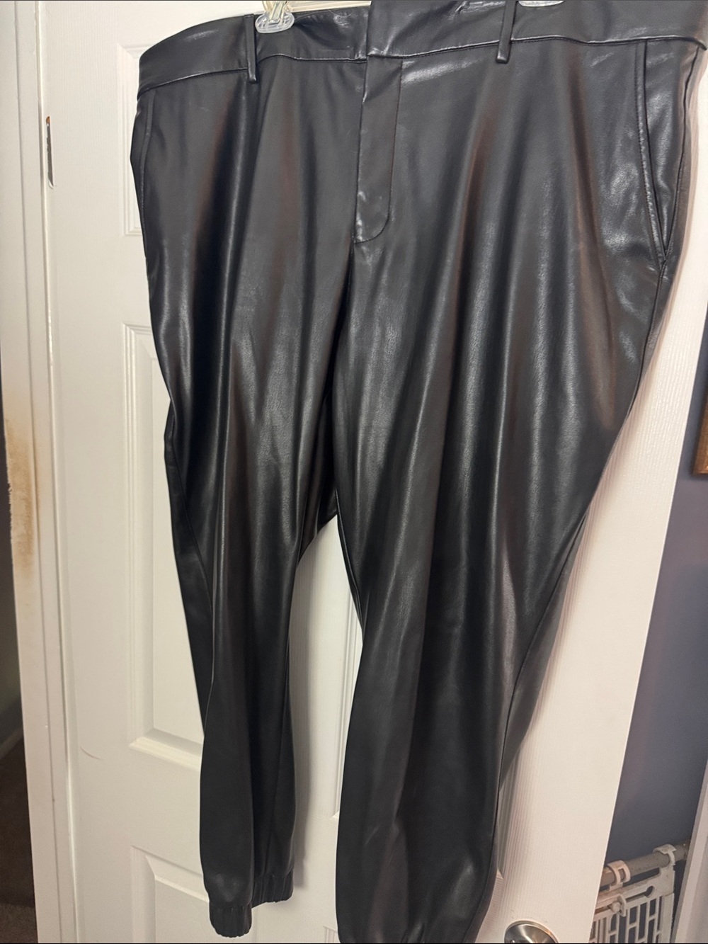 Women's Black Faux Leather Jogger Pants